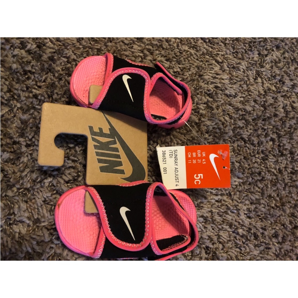 Nike Black and Pink Kids' Sandals